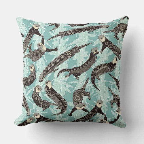 sea otters blue throw pillow