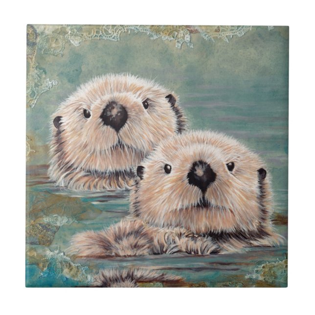 Sea Otters Ceramic Tile (Front)