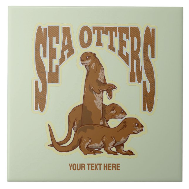 Sea otters ceramic tile (Front)