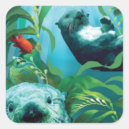 Sea Otters Garden Square Sticker