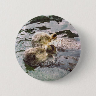 Sea Otters Holding Hands Button