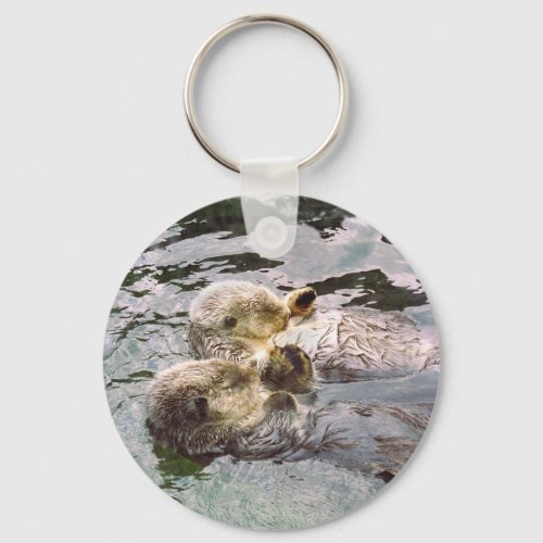 Sea Otters Holding Hands Keychain