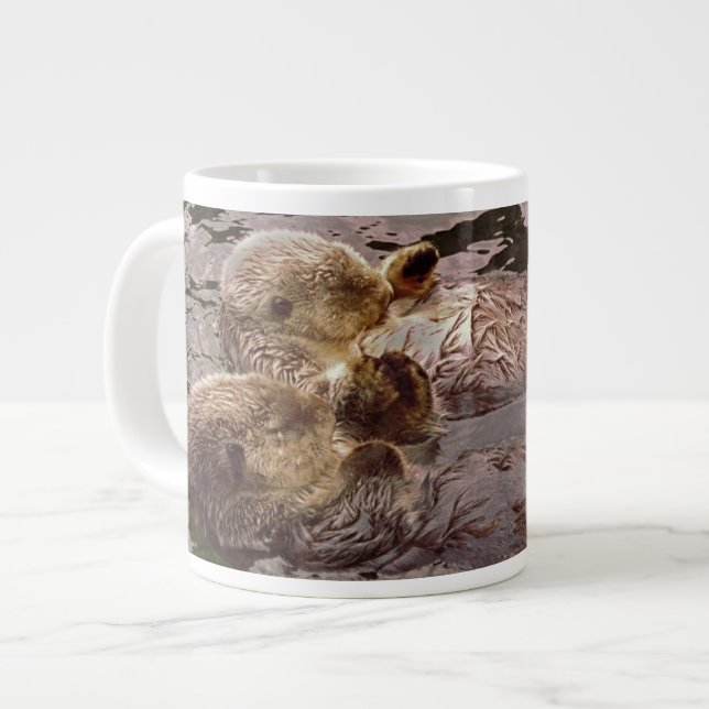 Sea Otters Holding Hands Large Coffee Mug (Front Left)