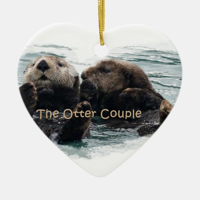 Sea Otters in a heart Ceramic Ornament (Front)