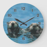 Sea Otters Large Clock at Zazzle