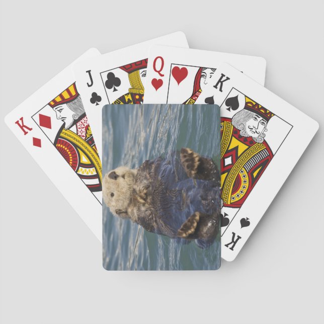 Sea otters play on icebergs at Surprise Inlet Poker Cards (Back)