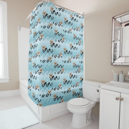 Sea Otters Riding the Waves Shower Curtain