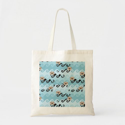 Sea Otters Riding the Waves Tote Bag