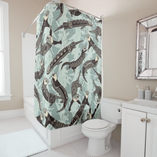 sea otters silver shower curtain