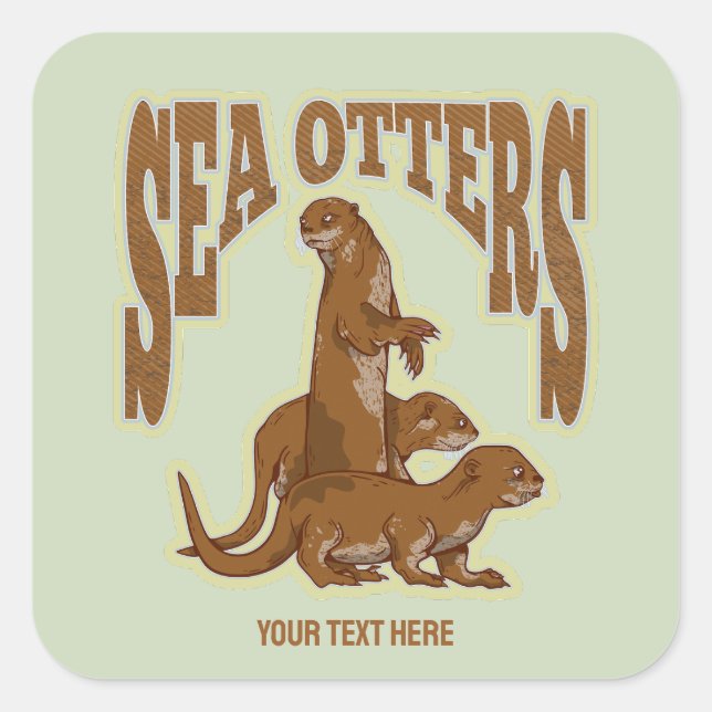 Sea otters square sticker (Front)