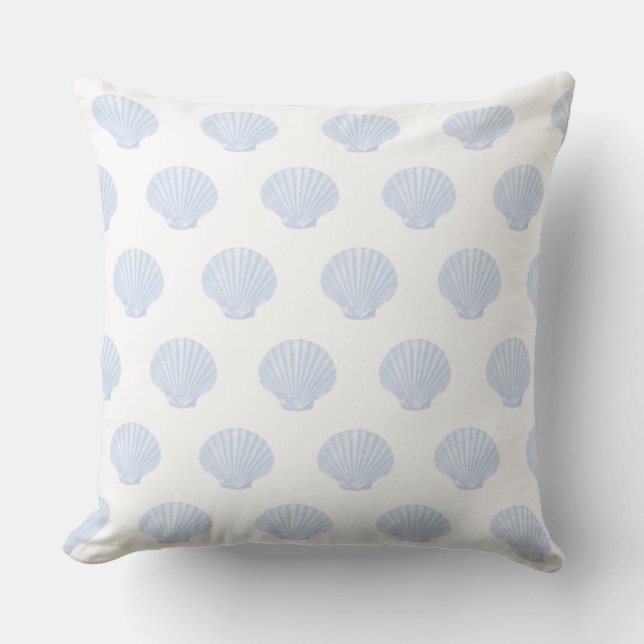 Sea oyster blue shell pattern on white throw pillow (Front)