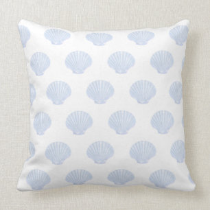 Sea oyster blue shell pattern on white throw pillow