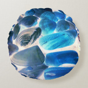Sea oyster shell, colors changed blue to grey round pillow