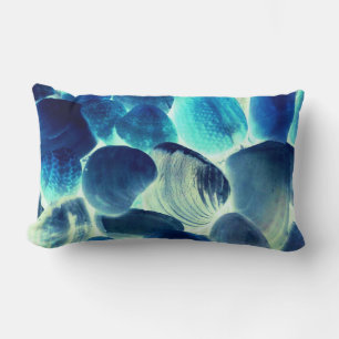 Sea oyster shell, colors changed to vivid blue lumbar pillow