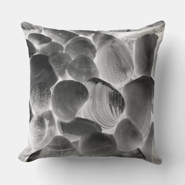 Sea oyster shell in grey tones throw pillow (Front)