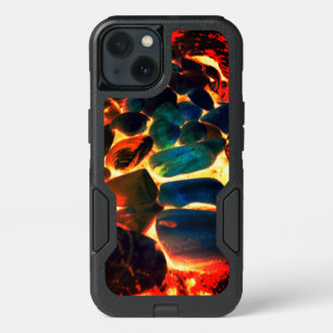 Sea oyster shell on red-hot volcanic lava or ember iPhone 13 case