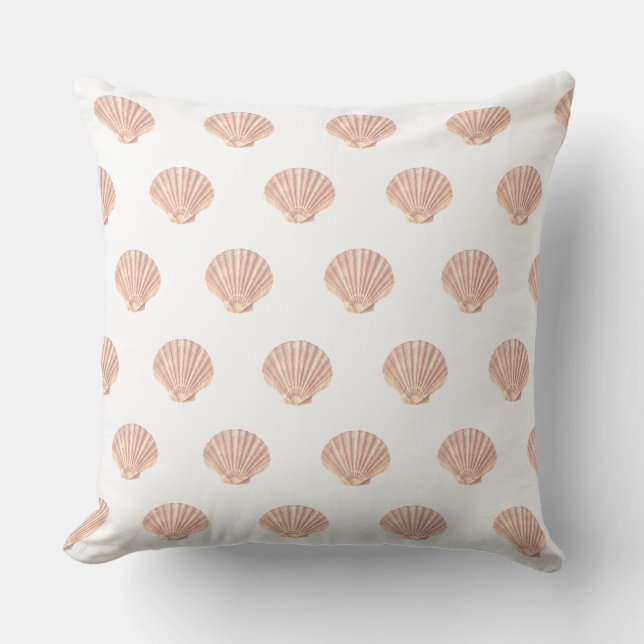 Sea oyster shell pattern on white throw pillow (Front)