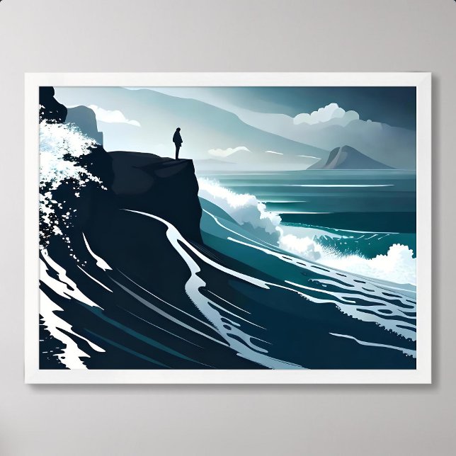 sea painting big wave storm dark night cliff beach poster (sea painting big wave storm dark night cliff beach)
