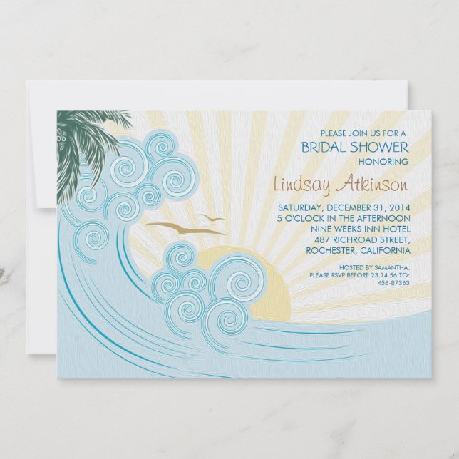 Sea palms beach bridal shower invitations (Front)
