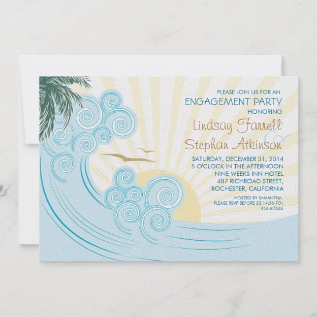 Sea palms beach engagement party invitations (Front)