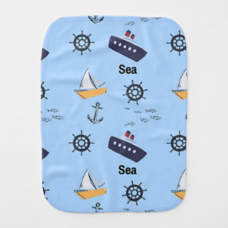 Sea pattern on blue baby burp cloth
