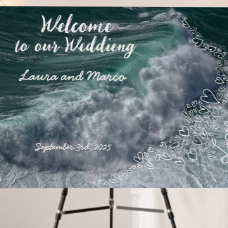 Sea photography and doodle drawing of a wedding foam board