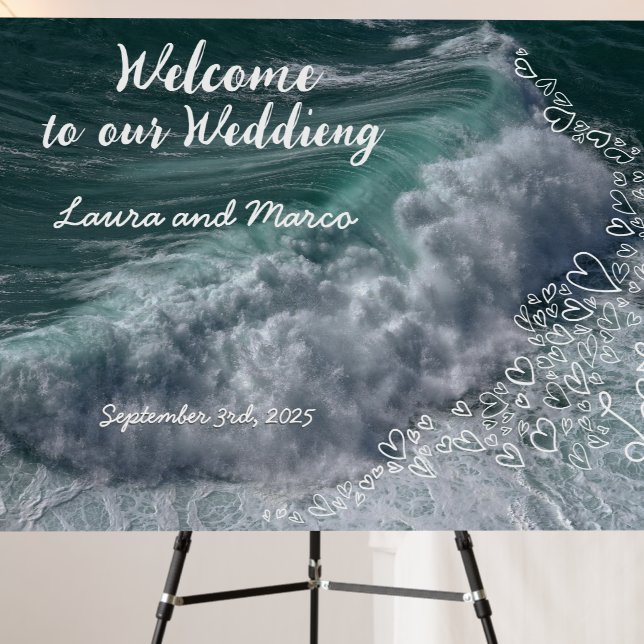 Sea photography and doodle drawing of a wedding foam board (In Situ (Stand))