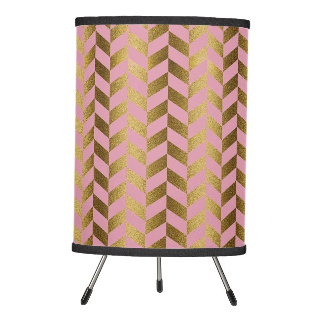 Sea Pink & Gold Herringbone Tripod Lamp (Front)