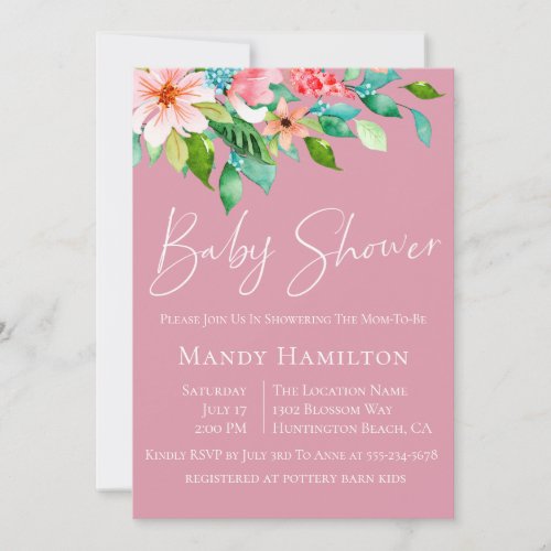 Sea Pink Ocean Floral Baby Shower Invitation