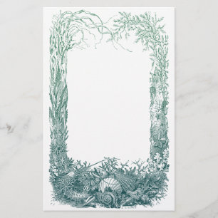 Sea plants and shells border design stationery