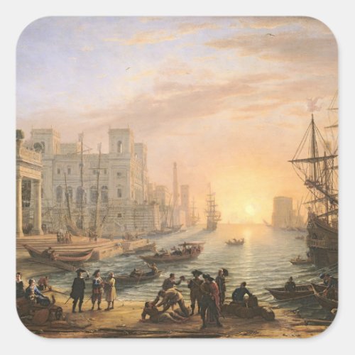 Sea Port at Sunset 1639 Square Sticker