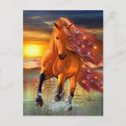 Sea Prancer Fantasy Horse Running on Beach Postcard