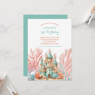 Sea Princess Sand Castle Fairytale Birthday Invitation