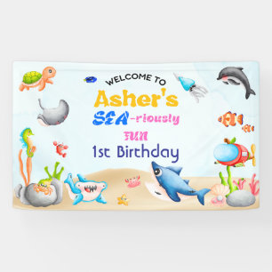 SEA-riously Fun Ocean Protector Bday Party Decor  Banner