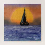 Sea Sailboat Sunset Jigsaw Puzzle Watercolor Art<br><div class="desc">Sea Sailboat Sunset Jigsaw Puzzles - MIGNED Watercolor Painting</div>