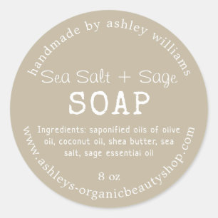 Sea Salt + Sage Soap Handmade Skincare Packaging Classic Round Sticker