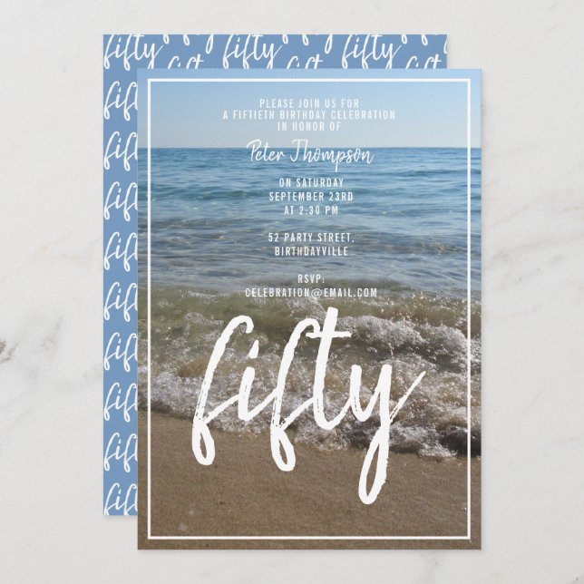 Sea & Sand Beach Waves 50th Birthday Party Invitation (Front/Back)