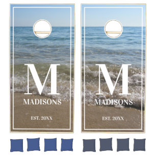 Sea & Sand Beach Waves Monogrammed Cornhole Set
