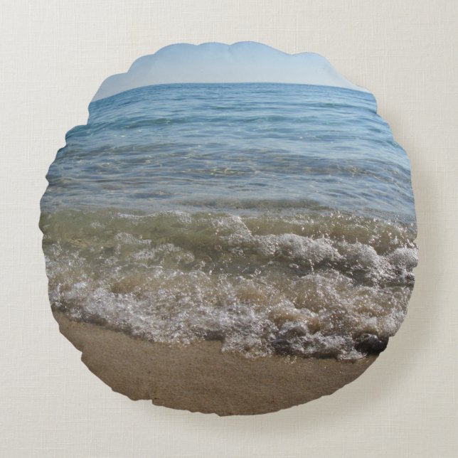 Sea & Sand Beach Waves Round Pillow (Front)
