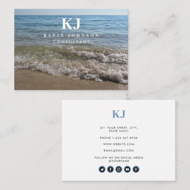 Sea & Sand Beach Waves Social Media Icons Business Card (Front/Back)