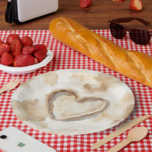 Sea Sand Serenity Beach Heart Wedding Paper Plates