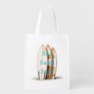 Sea Sand Surf Beach Surfboards Grocery Bag