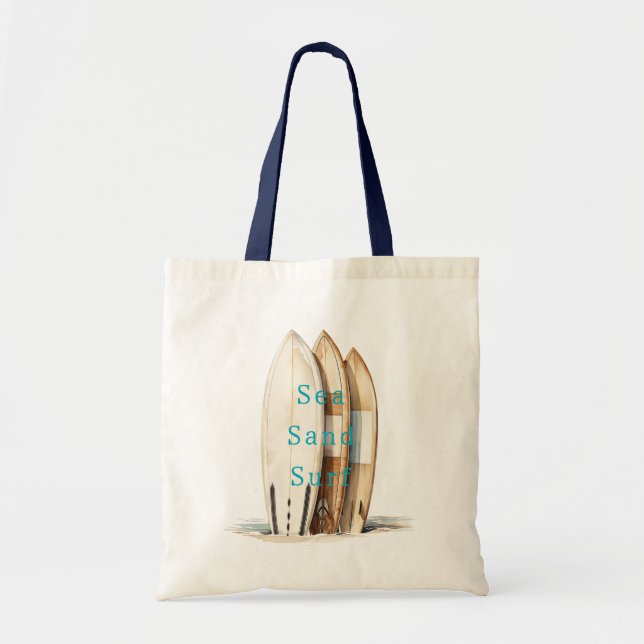 Sea Sand Surf Beach Surfboards Tote Bag (Front)