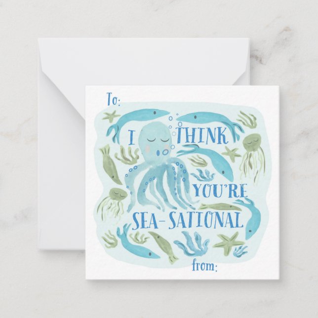 Sea-sational Classroom Valentine Note Card (Front)