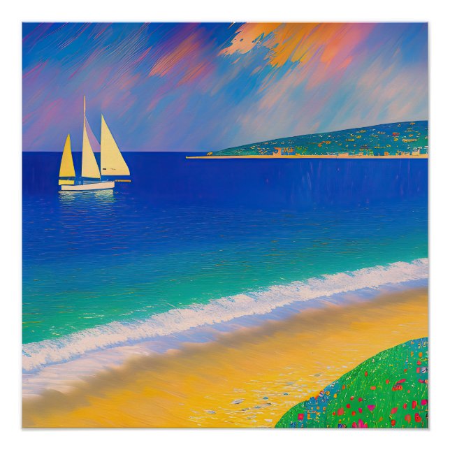 Sea Scape 09 "Yacht in the bay" Poster (Front)
