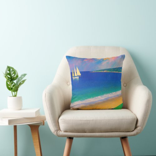 Sea Scape 09 Yacht in the bay Throw Pillow