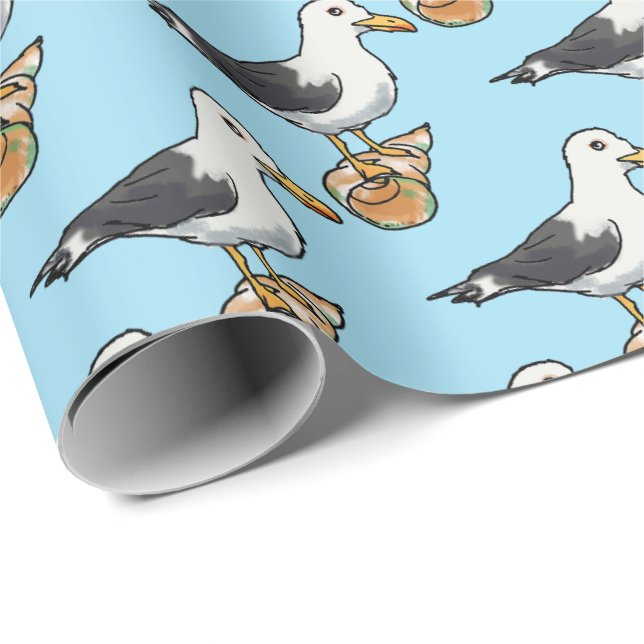 sea seagull on a seashell pattern wrapping paper (Roll Corner)