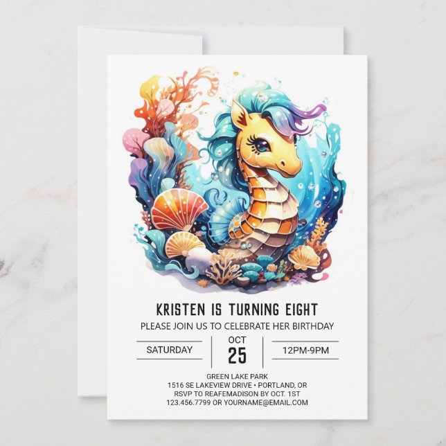 Sea Seahorse Serenade Birthday Invitation (Front)