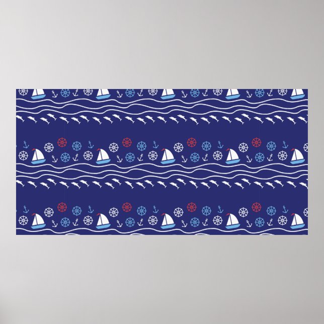 Sea seamless pattern. Vintage illustration.  Poster (Front)