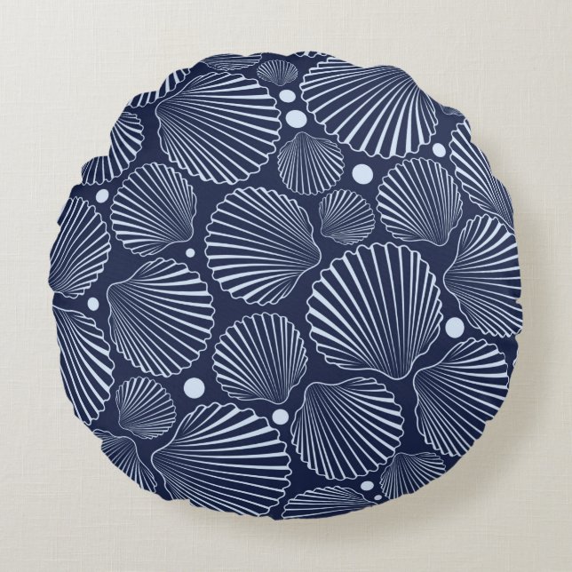 Sea seamless pattern with blue shells. Summer back Round Pillow (Front)